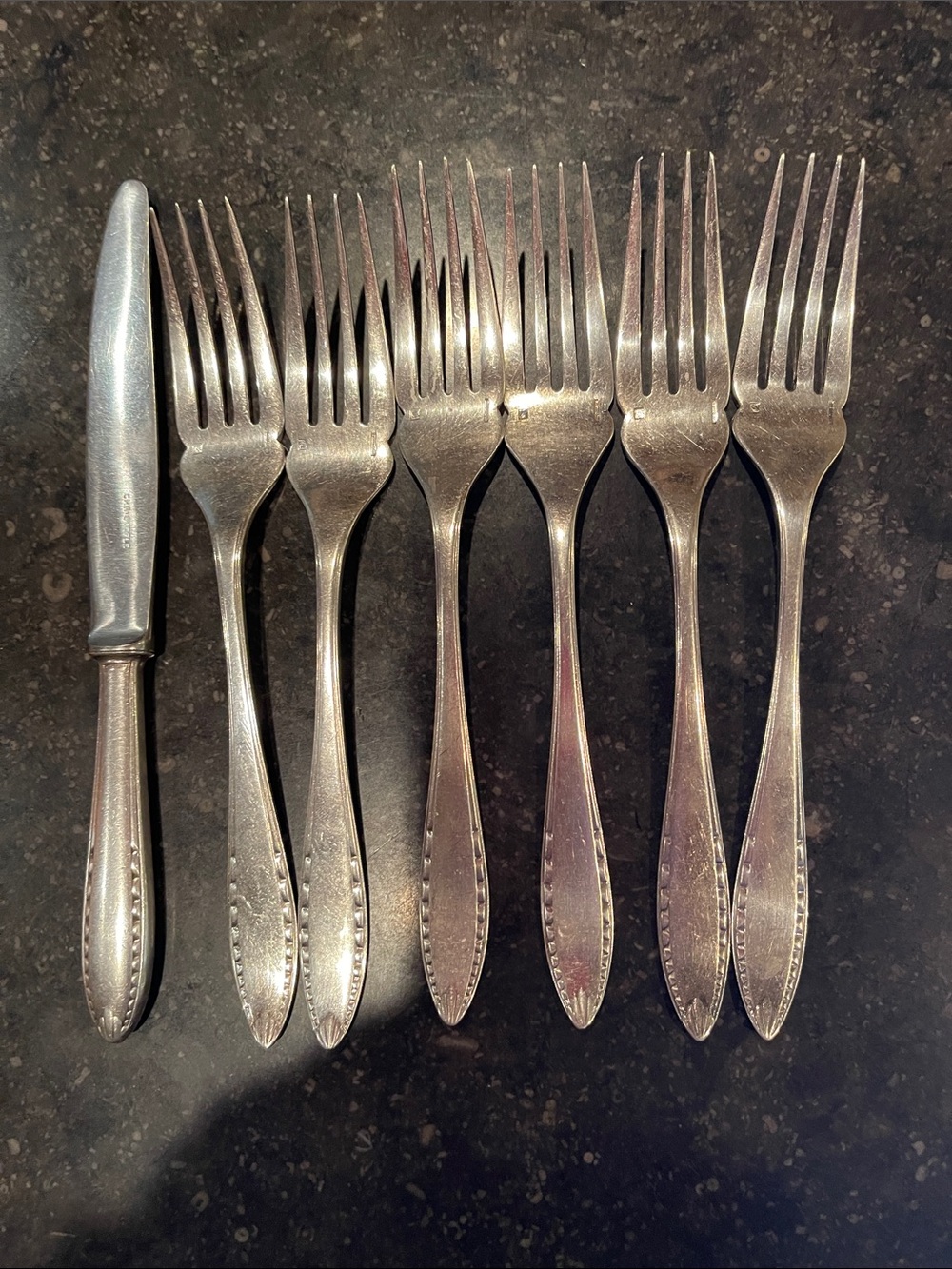 6 piece silver plated fish cutlery set Art deco style by Christofle